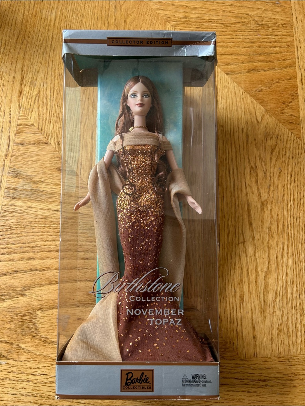 Barbie November Vintage 2003 Topaz Doll in Gold and Brown Glitter Gown